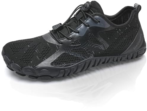 Barefoot Shoes Men Women Water Shoes Wide Lightweight Walking Shoes(A Black,10.5UK)