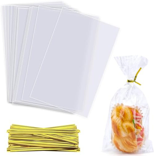 Transparente Zellophantüten 18x25cm (7x10in), Geschenktüten aus Plastik, transparente Zellophantüten mit Bändern, große transparente Tüten zum Verpacken von Partygeschenken
