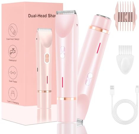 Rasierer Damen, 2-In-1 Intimrasierer für Frauen, Nass- und Trockengebrauch Intimrasierer für Frauen IPX7 was Serdicht mit USB-Aufladung für Beine, Arme, Achseln und Bikinizone (Rosa)