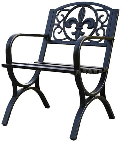 Generico Piccola panca da giardino, panchina singola in metallo con schienale e braccioli, 60×60×85 cm, sedia da giardino per piscina, cortile, terrazza, carico 150kg