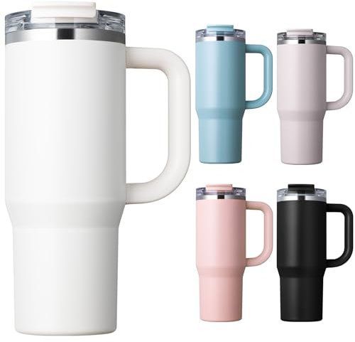 Homealexa 900ml Thermobecher Kaffeebecher to Go Trinkbecher mit Deckel und Strohhalm Wasserflasche Edelstahl Vakuum Thermobecher Kaffeebecher