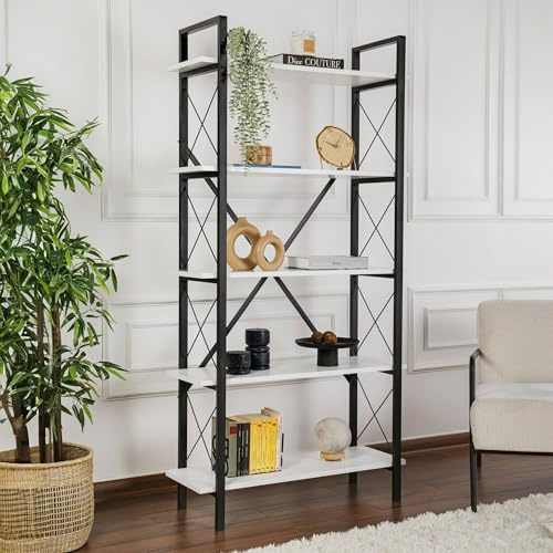 Dmora Regal Martone 90x33,5x180h cm Weiß 5 Böden, Bibliothek
