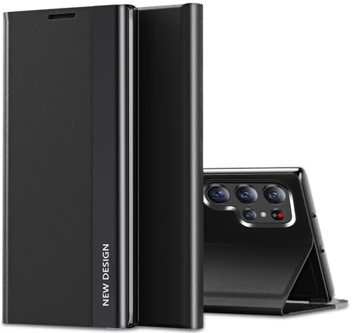 Handyhülle für Samsung Galaxy S25 Ultra Hülle S-View Flip Case Luxus Galvanisierungs Extra Dünn S25 Ultra Handytasch Case Sichtfenster Stoßfest Schutzhülle für Samsung Galaxy S25 Ultra 5G (Schwarz)