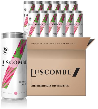 Luscombe Organic Rhubarb Crush | 12x320ml | Sparkling Rhubarb & Madagascan Vanilla Soft Drink | Devon Spring Water | Premium Organic Refreshment