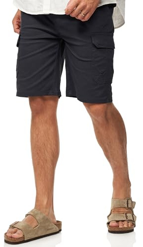 Soulstar Herren Kurze Hose Cargoshorts mit Gummibund & Gürtelschlaufen - Sommershorts Bermuda für Männer - Elastische Chinoshorts im Regular-Fit S2_HAMM-Navy-M