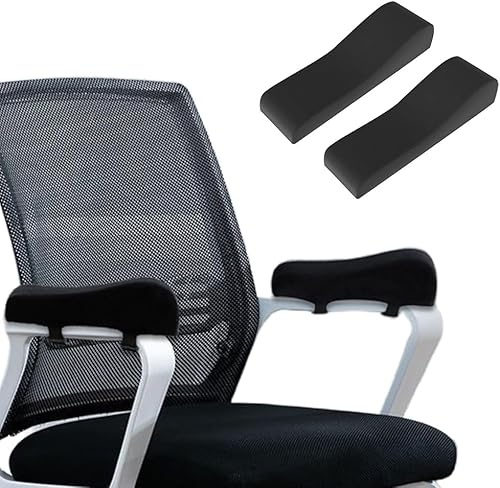 XIEHUZA 1 Pair Office Chair Armrest Pads Covers, Ergonomic Memory Foam Gaming Chair Arm Rest Covers for Elbows Forearm Pressure Relief, Comfy Arm Pillow for Desk, Wheelchair (Black)
