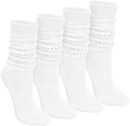 Tialfas Slouch Socks Womens 4-7 Cotton 4 Pairs Knee High for Ladies | Ladies Slouchy Socks Extra Long Boot Scrunch for Novelty Calf Knit Stacked Breathable for All-Season Girls Leisure