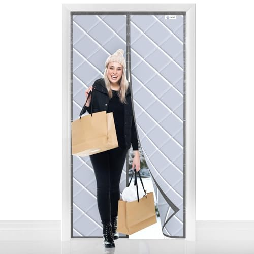 WENT Rideau de Porte Isolant Thermique 60 x 200 cm, Couverture de Porte Isolée Pour le Patio, la Cuisine, la Chambre à Coucher, le Salon, Installation rapide sans outils. Gris