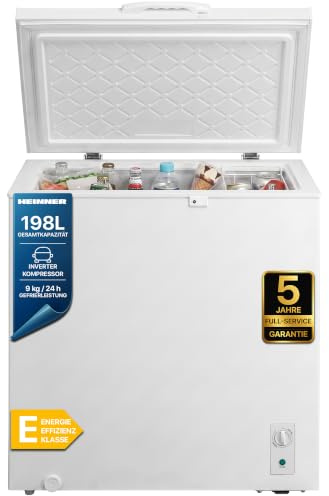 HEINNER HCF-M198INVCE++ Gefriertruhe/Convertible Chest Freezer – 198 L Fassungsvermögen, Inverter-Kompressor für leisen und effizienten Betrieb, Energieklasse E, modernes Weiß, 5‑Jahres-Garantie