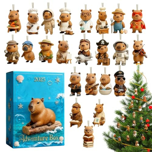 Calendario de Navidad de Adviento – Colgantes acrílicos 2D – 24 días de juguete Capibara de Adviento – para coche, vista trasera, aula, relleno de calcetines, jardín, árbol, celebración de invierno