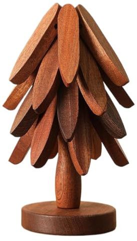 Wooden Trivets For Hot Dishes Table Mat 4 Natural Wood 1 Stand Stored Like A Christmas Tree Foldable Kitchen Anti-Scalding Cookware Coaster For Hot Dishes Pot Bowl Teapot Pot Holder
