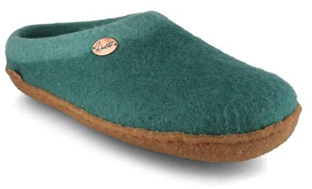 WoolFit Sherpa Filzpantoffeln mit Naturgummisohle handgefilzte Hausschuhe mit flexiblem Fußbett, grün, Gr. 43