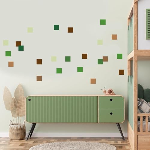 Pixel-Stil Wandaufkleber – Grün- & Brauntöne – 3 Bögen (insgesamt 60 Aufkleber) – 20×25 cm Bögen