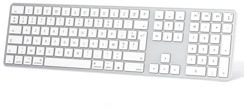 OMOTON Teclado Bluetooth inalámbrico para Mac AZERTY francés (FR plata) | Recargable, Multi-dispositivos con 3 canales Bluetooth para Apple MacBook Pro/Air, Mac Pro/Mini, iMac
