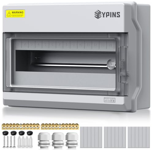 EYPINS Coffret Électrique 15 Modules Boîtier Électrique Extérieur IP65 Intérieur avec 3 Presse-étoupes M32,2 Barres de Cuivre Kit de Fixation pour Machine,Garage(31.6x11x22cm)