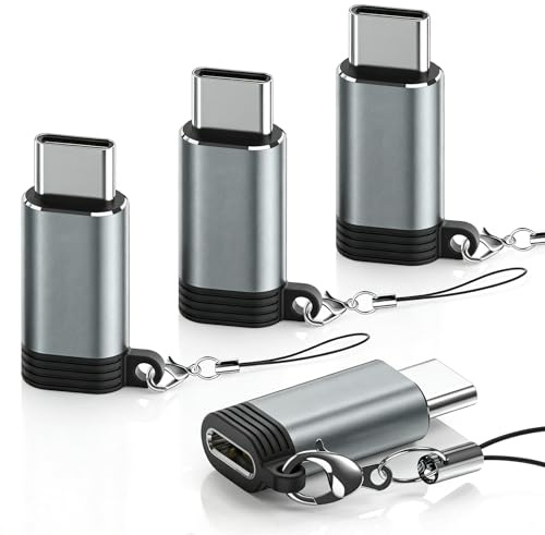 La Brodée Lightning to USB C Adapter 4Pack- Not for Audio/OTG | Charging & Data Sync Only, iPhone to USB-C Charger Adaptor with Travel Lanyard for iPhone 17/16/15/Pro Max,Pad Pro/Air