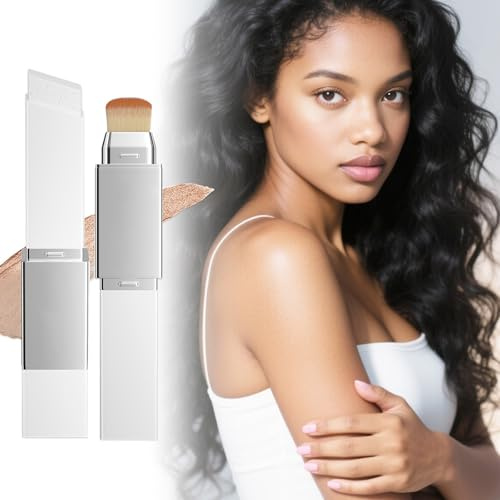 Color Changing Foundation Stick, Cover Cream Stick V White Foundation Stick with Brush Head, Full To Medium Coverage Base Makeup,Full Coverage Concealer for All Skin Types (DARK SKIN)