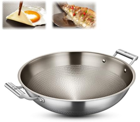 Wok en titane martelé, double poignée, multifonction, ultra durable, résistant aux rayures, anti-adhésif, chauffage uniforme, 45 cm