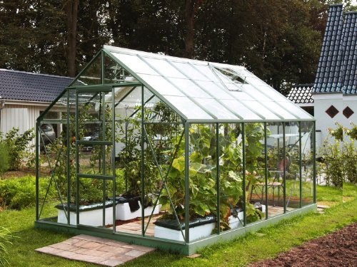 Vitavia Gewächshaus Merkur - Ausführung:6700 ESG 3 mm Grün, Fläche:ca. 6,7 m², Fenster:2, Maße:257 x 258 cm, Sockel:255 x 255 cm,