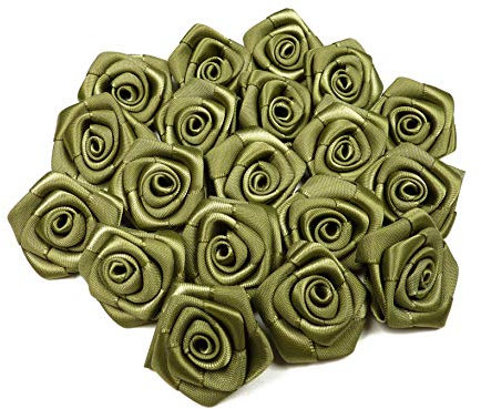 Rosen 3 cm x 10 Stück Satinrosen Aufnäher Deko Blumen Röschen zum Basteln Hochzeit kleine Rosenköpfe Farbe: Olivgrün 563