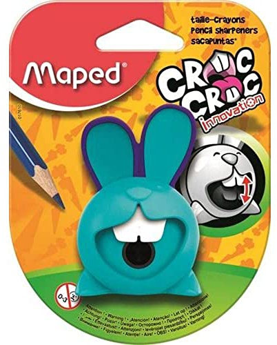 Maped - Bleistift-Anspitzer, Dosen-Anspitzer CROC CROC Hase, für dünne Stifte, mit Anspitzer-Dose - türkis/lila, grün/türkis, pink/grün