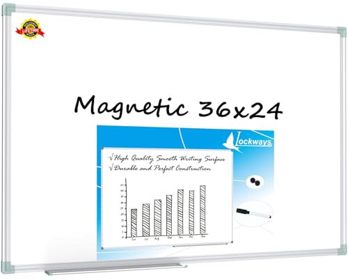 Lockways Whiteboard - Magnetisch Stabiler Tafel - praktische Weißtafel 60 x 90 cm, silbrig Metall Rahmen für Schule, Wohnung und Büro
