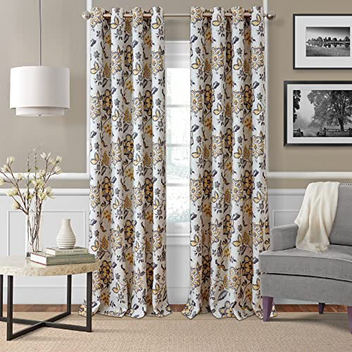 Elrene Home Fashions Single Panel Window Curtain Drape, Polyester, Gray/Gold, 52 in x 95 in