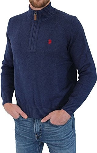 U.S. POLO ASSN. Herren Troyer – Pullover mit Stehkragen – Eleganter Langarm Strickpullover – Pulli für Herbst/Winter/Frühling – Für Freizeit Business (M, Jeansblau)