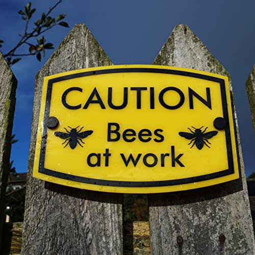 LittleCroft. Warnschild mit englischer Aufschrift „Caution Bees at work“ (Achtung - Bienen bei der Arbeit) Premiumqualität, wasser-