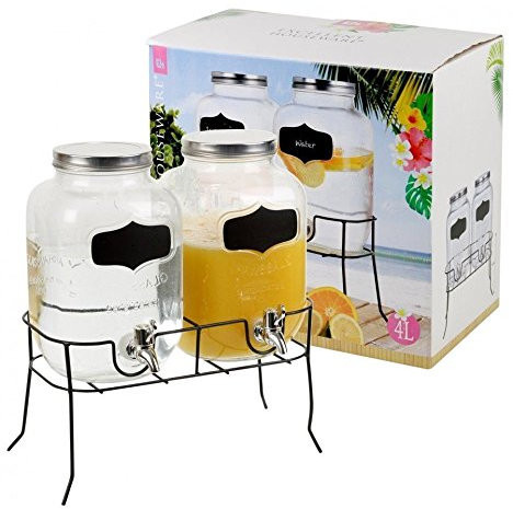 Queensway Home & Dining 2 x 4L Glass Beverage Drink Dispenser With Stand