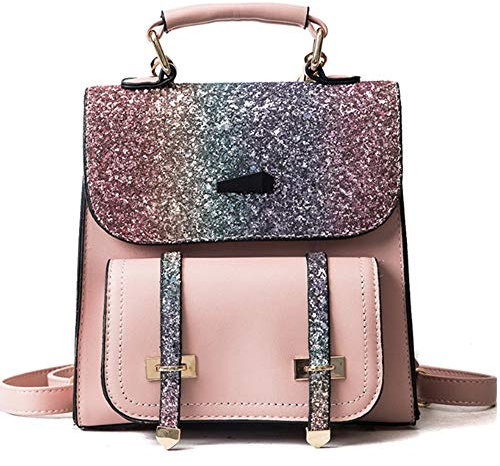 FiveloveTwo Damen Klein Rucksack PU Leder Umhängetasche Rucksackhandtaschen Shopper Mit Pailletten Schultertasche Handtasche Taschen Schulranzen Backpack für Alltag Schule Einkauf Rosa