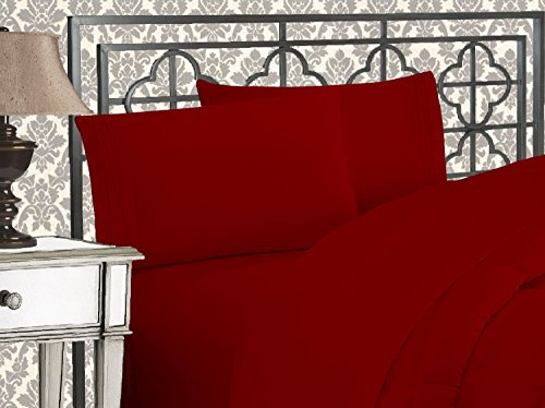 Elegant Comfort Luxuriöses 1500 Premium-Bettwäsche-Set, Mikrofaser, Hotelqualität, dreireihig Bestickt, weichstes 4-teiliges Bettlaken-Set, Knitter- und lichtbeständig, California King, Burgunderrot