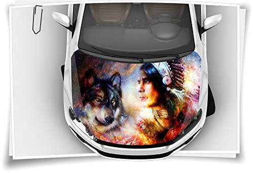 Dreamcatcher Indianer Wolf Motorhaube Auto-Aufkleber Steinschlag-Schutz-Folie Airbrush Tuning Car-Wrapping Luftkanalfolie Digitaldruck Folierung