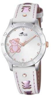 LOTUS Reloj Infantil 18657/B Junior Collection Caja de Acero Inoxidable 316l Plateado Correa de Cuero Blanco