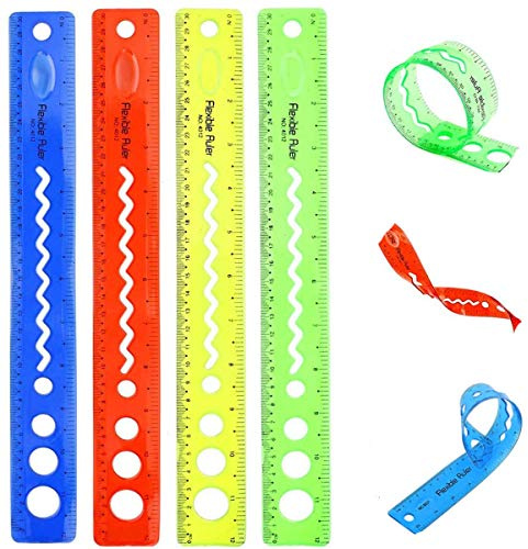 30cm/12inch Shatter Resistant Rulers Bendable Flexible Unbreakable Rulers Transparent Clear Folding Shutterproof Straigt Rubber Plastic Rulers Stationery for School Classroom Home Office(4PCS)