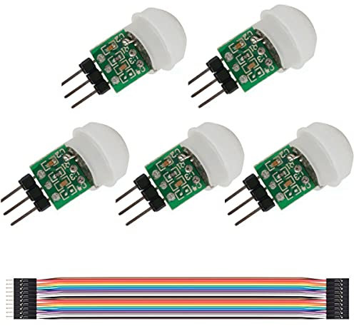 Youmile 5PACK IR Human Sensor AM312 Mini-Detektormodul HC-SR312 Pyroelektrischer Infrarot-PIR-Bewegungsmelder Automatischer DC 2,7 bis 12 V für Arduino 2 A1U2 mit Dupont-Draht