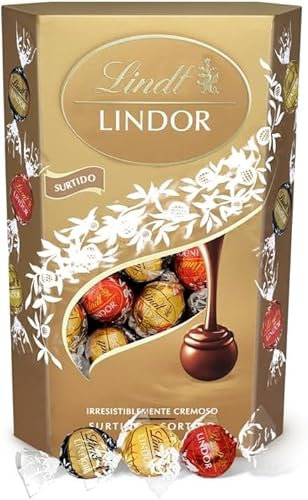 Lindt bombones LINDOR SURTIDO CORNET incluye bombones chocolate negro al 70% de cacao, chocolate con leche, chocolate negro, delicioso bombón con interior de chocolate cremoso, 337g
