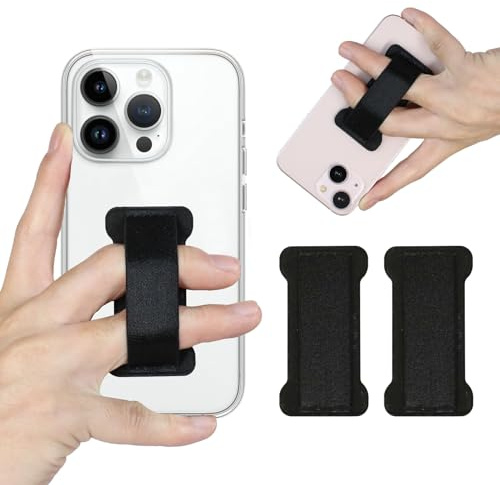 WUOJI - Finger Strap Phone Holder - Ultra Thin Anti-Slip Universal Cell Phone Grips Band Holder for Back of Phone -2Pack(Black)