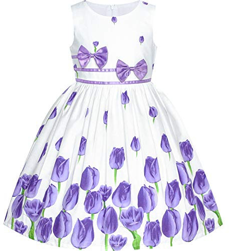 Sunny Fashion Robe Fille Pourpre Festival des Tulipes Habiller Décontractée Floral 11-12 Ans,11-12 ans,Violet-Tulipe Violette