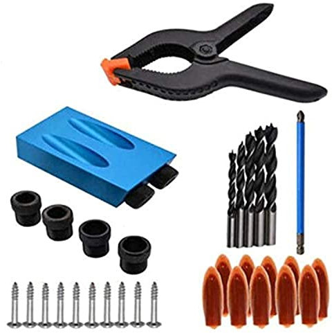 Young Wolf Pocket Hole Jig Set 15 Degree Inclined Hole Jig Drill Joinery Kit Woodworking Set 34pcs Blue
