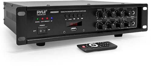 Bluetooth Home PA Mixing Amplifier - 500W Home Audio Rack Mount Stereo Power Amplifier Receiver w/FM Radio, Digital LED Display, USB/AUX/Mic, Optical/Coaxial, AC-3, 70V/100V Output - Pyle PMX3500PH