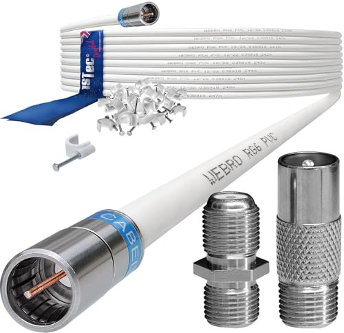 1STec 7m White Virgin Media Quick Fit Male Push On or Over Female F-connector Technetix Isolator IEC Webro Extension Cable for V6 TIVO Set Top Box VIVID Fibre Super Hub Broadband Modems to 7 Metre