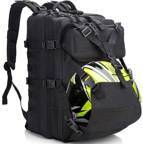 YOUNGOA Men's Motorcycle Helmet Backpack, Black, 20L Capacity, Adjustable Chest Strap, Waterproof, Fit Full-Face Helmets