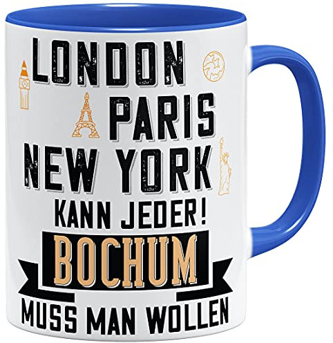 OM3® Bochum Tasse mit Stadtnamen Städtetasse | Keramik Becher | 11oz 325ml | Beidseitig Bedruckt | Royalblau