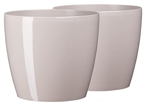 Tymar Blumentopf, 2er-Pack, Pflanzentopf aus Kunststoff, Moderne, Runde Form (Taupe, ø 25 cm)