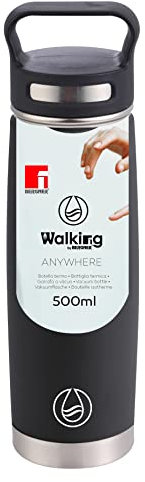 BERGNER Gehen überall - 400 ml Thermosflasche - aus Edelstahl und Anthiadherent - Schwarz - große Qualität/Haltbarkeit - alle Arten von Aktivitäten - alle Arten von Aktivitäten