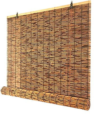 JXQ Bamboo Shade Roller Blinds 48in - Bamboo Door Curtain, Indoor Outdoor Use, Light Filtering Roll Up Shades For Windows And Kitchen, Shades-Reed Curtain Natural