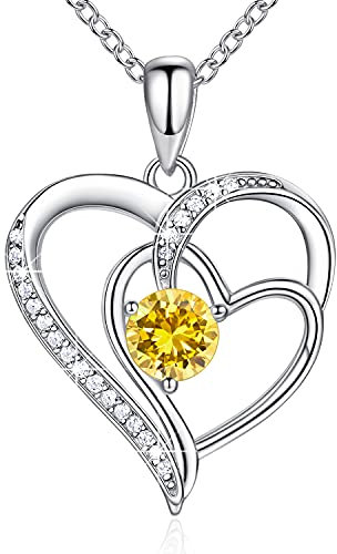 NINAMAID Kette Herz Kette Damen Silber Geburtsstein Halskette für Frauen Sterling Silber Schmuck Damen Kette Jubiläums Geschenke für Frauen Weihnachten Mama mit 5A Cubic Zirkonia