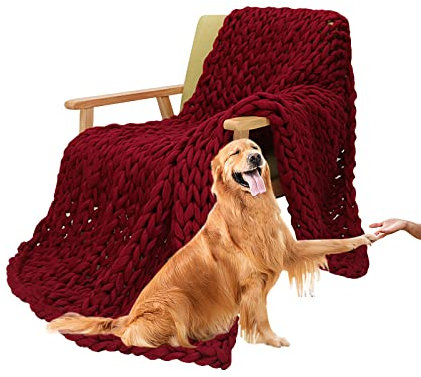 XZSBDXHH Chunky Knit Blanket Throw Merino Wool Blend Handmade Soft Cable Handmade Bulky Throw Heavy Weighted Home Decor Giant Yarn Warm Cozy for Bed Chair Sofa Best Gift (H 50x50cm)