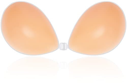 Niidor Adhesive Bra Strapless Sticky Invisible Push Up Silicone Bra Nipple Covers for Backless Dress Orange